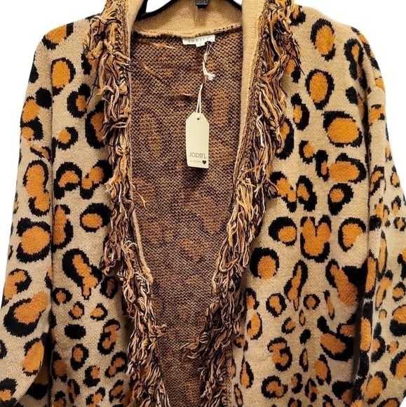 NWT Jodifl Med Cheetah print cardigan long oversized fringe - Picture 11 of 16